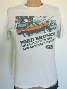Ford Bronco Tee - White with Orange and Blue Print